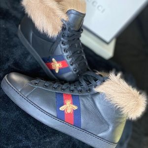 Men's Black Ace High-top Sneaker With Fur